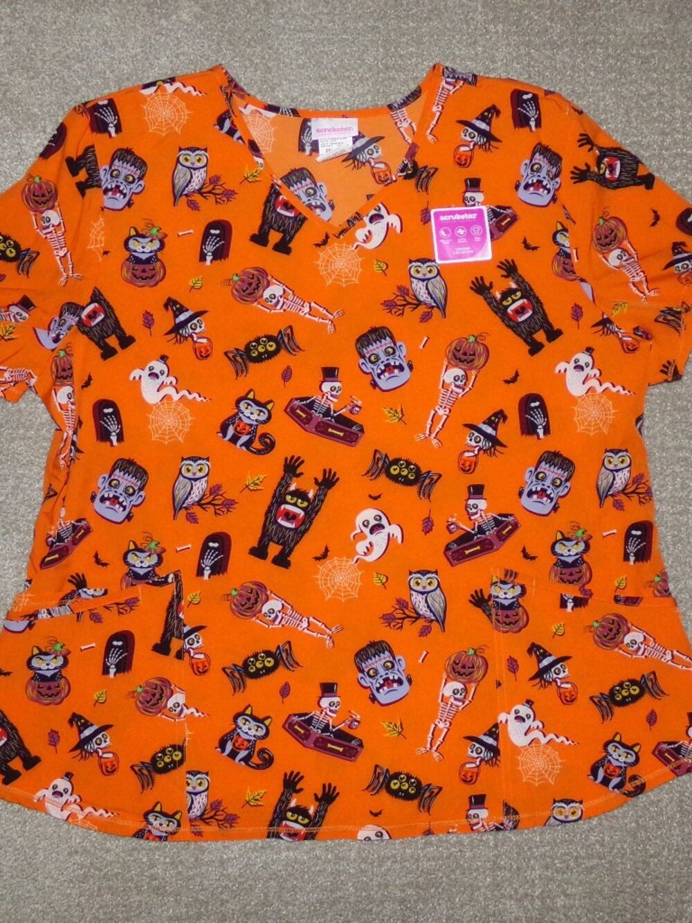 NEW SCRUBSTAR STRETCH HALLOWEEN SCRUB TOP SZ 2XL